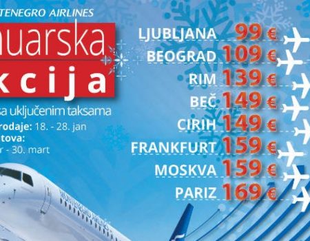 Januarska akcija u Montenegro Airlinesu, karte po povoljnim cijenama
