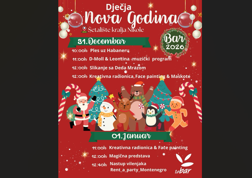 Dvodnevni novogodišnji program za najmlađe na Šetalištu kralja Nikole