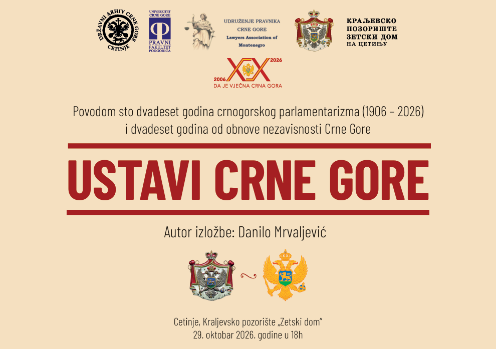 Izložba „Ustavi Crne Gore“ autora Danila Mrvaljevića 29. oktobra u „Zetskom domu“